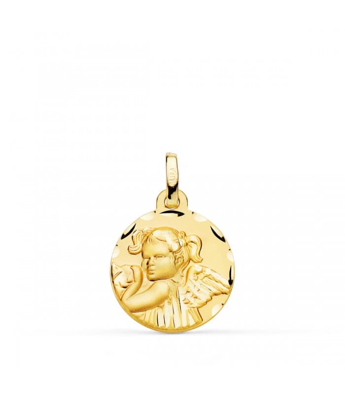 Médaille Ange Fille Or 18K 16mm Facetté