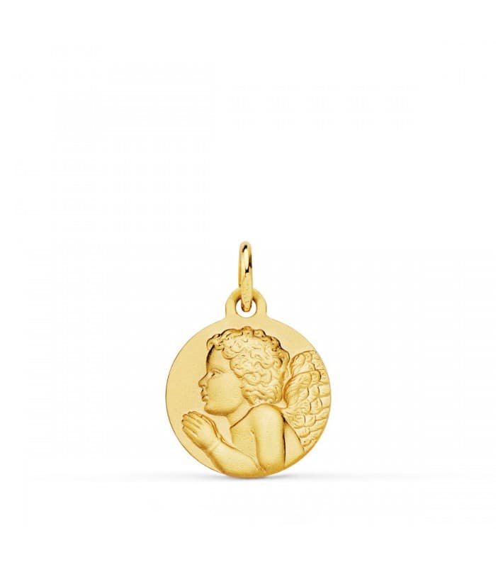comprar joyeria online- Medalla Angelito Rezando Oro 18K 14mm Mate - joyas para bebe