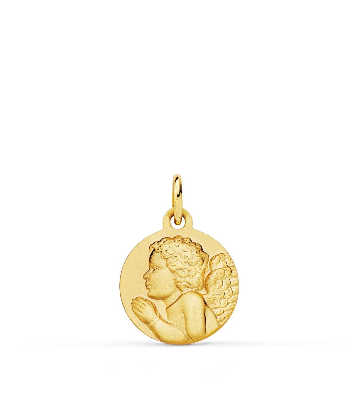 comprar joyeria online- Medalla Angelito Rezando Oro 18K 14mm Mate - joyas para bebe