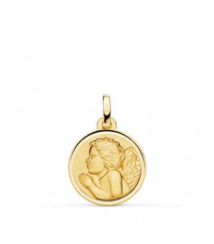 comprar joyas para bebe online - Medalla Angelito Rezando Oro 18K 16mm Bisel