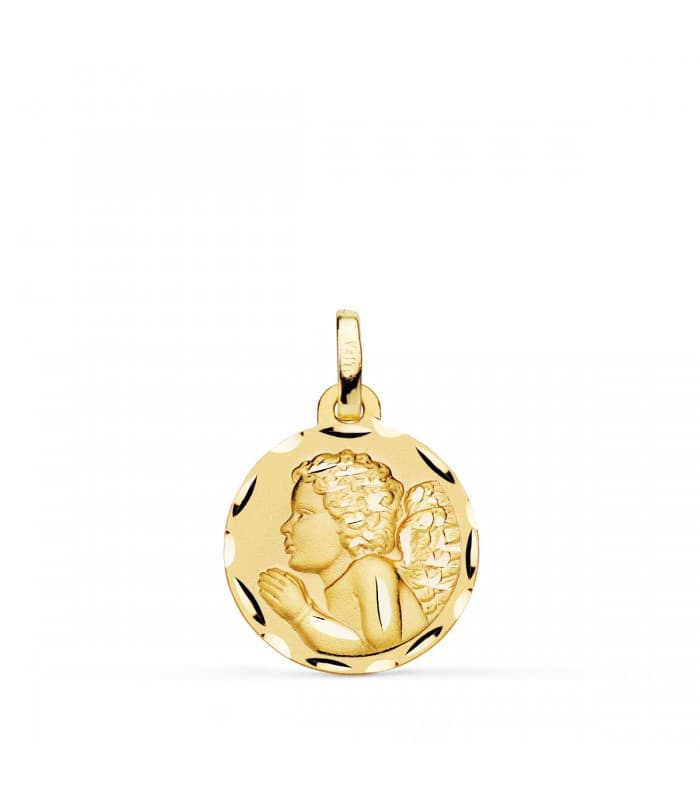 comprar joyas online - Medalla Angelito Rezando Oro 18K 16mm Tallada regalos para bebe
