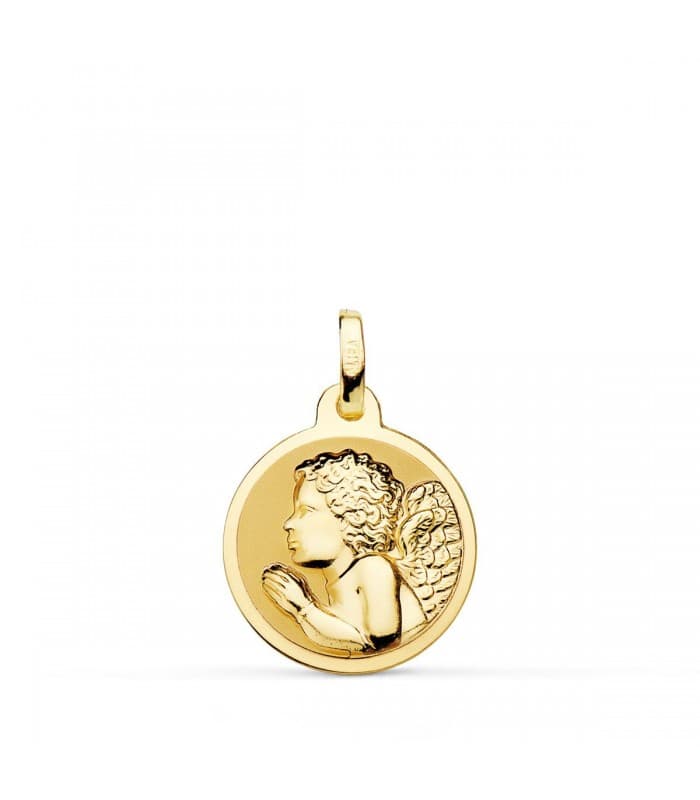 comprar joyas online - Medalla Angelito Rezando Oro 18K 16mm Brillo - joyeria infantil regalos para bebe