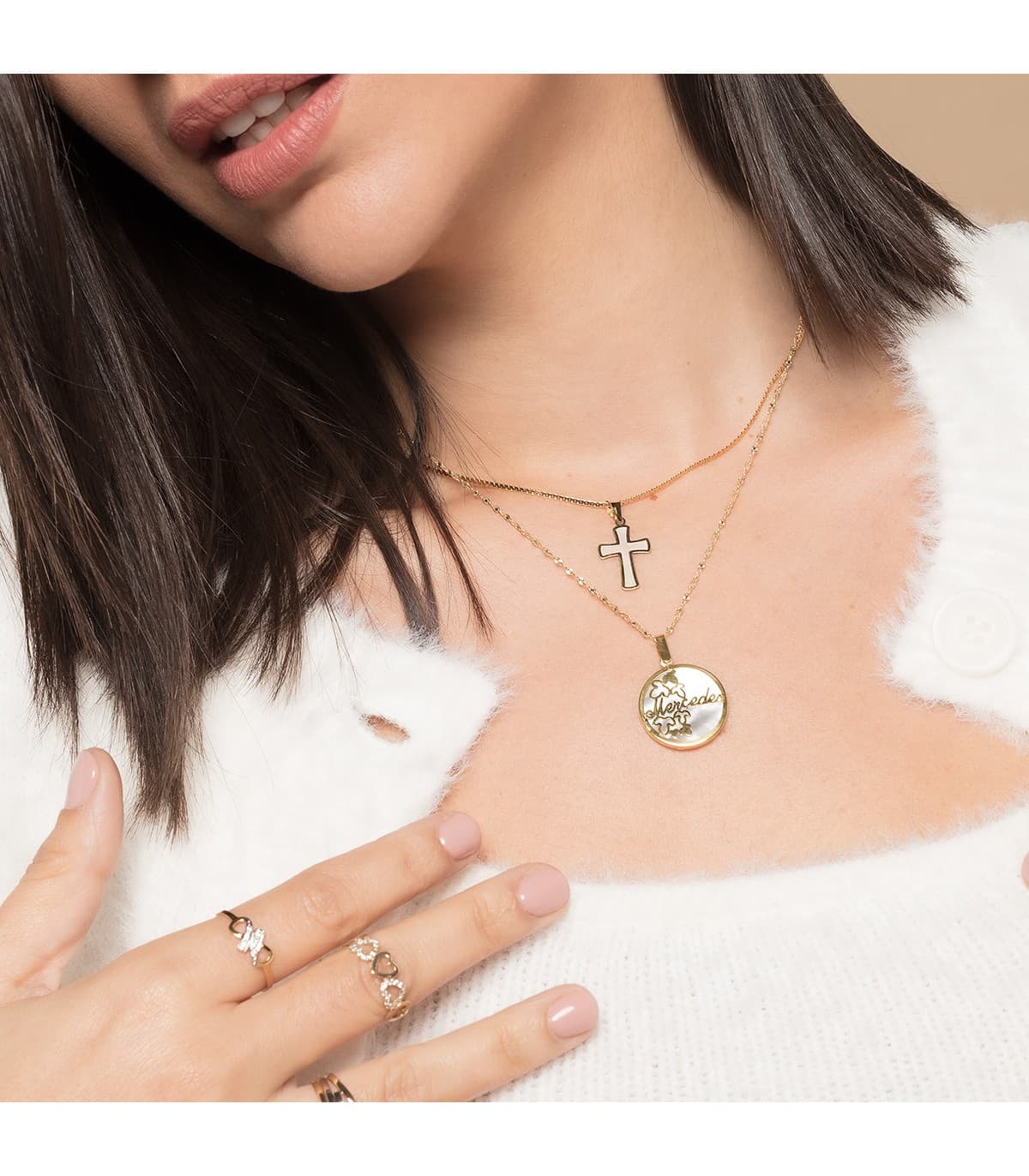 Croix nacrée or jaune 18 K | Pendentifs croix baptême et femme