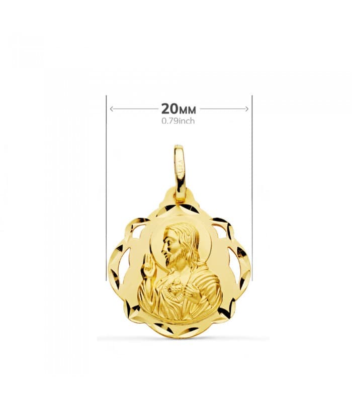 Scapulaire vierge du Carmel et Sacré Coeur Or 18K 20 mm Entourée