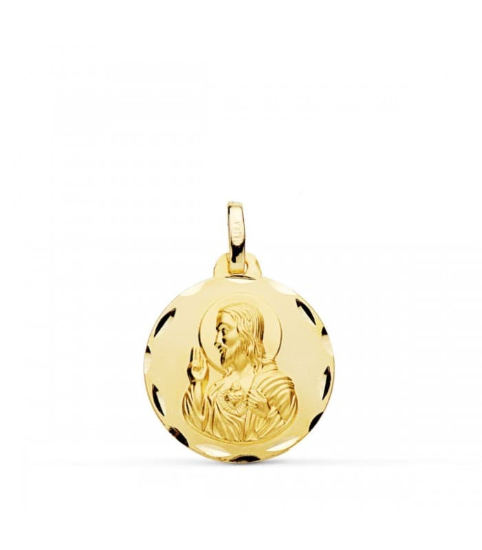 Medalla Sagrado Corazón de Jesús 9 Ktes 18 mm, para bautizo o comunión