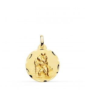 Medalla San Cristóbal Oro 9 Ktes 18mm - colgante de oro san cristobal