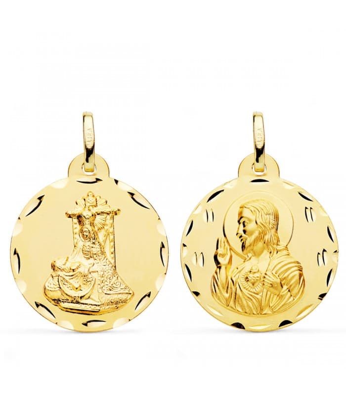 Scapolare Madonna e Cuore di Gesù Oro 18kt 24 mm intagliato