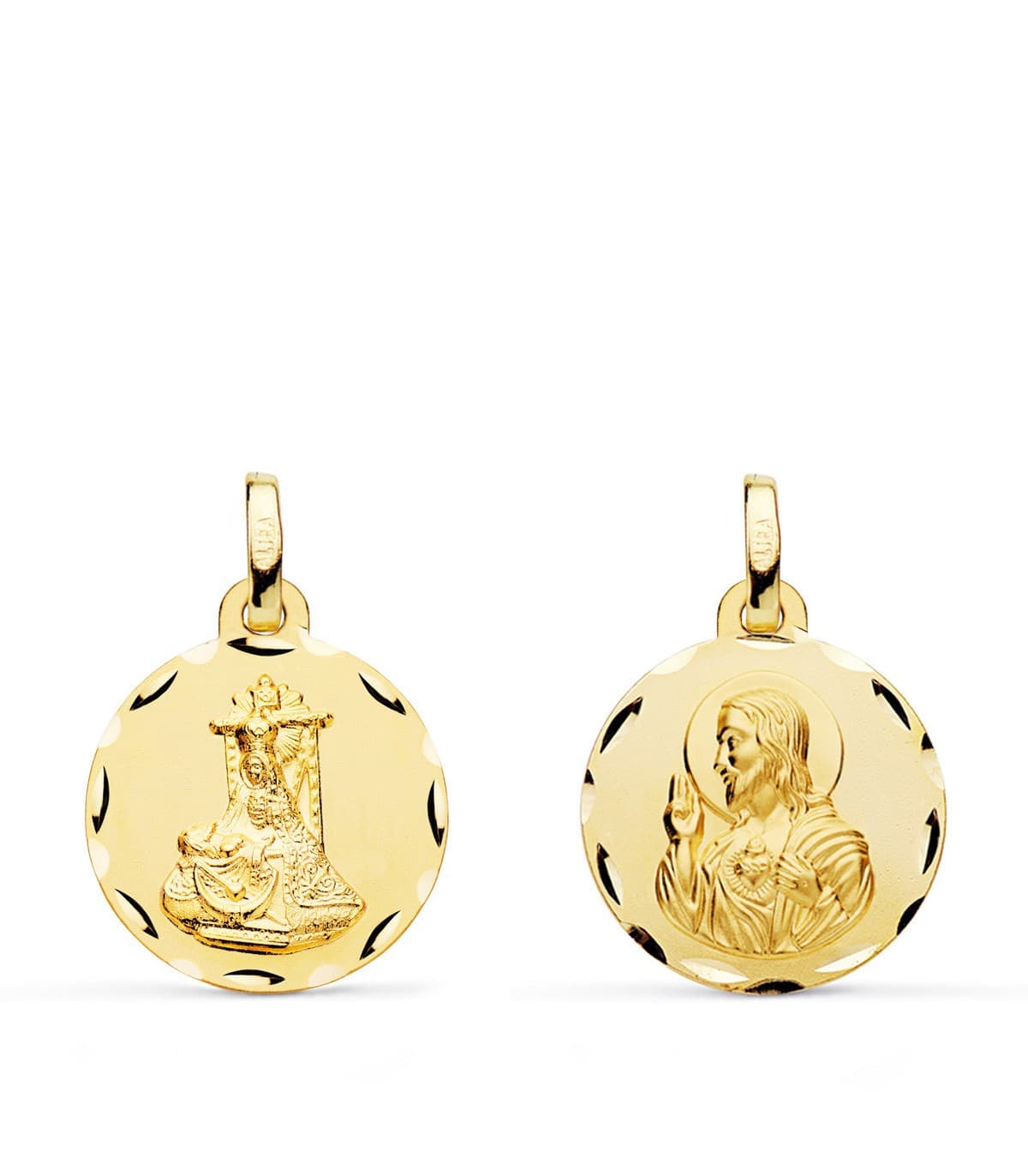 Escapulario  V. de las Angustias y Corazón de Jesús Oro 18k 16 mm tallado