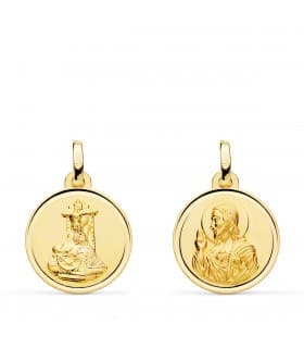 Medalla Virgen de las Angustias y Corazón de Jesús Oro Amarillo 18 K 16 MM