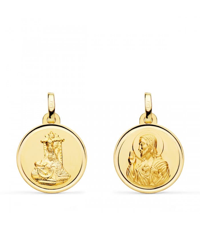 Medalla Virgen de las Angustias y Corazón de Jesús Oro Amarillo 18 K 16 MM