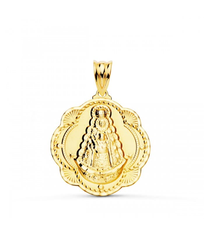 Medalla Virgen Rocío Oro 18K 25mm Pandereta
