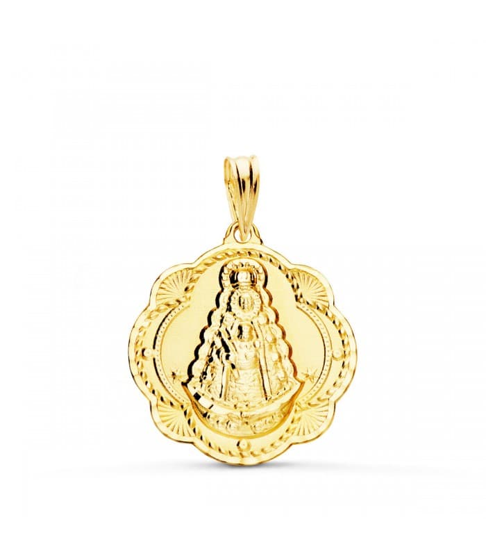 Medalla Virgen Rocío Oro 18K 22mm Pandereta