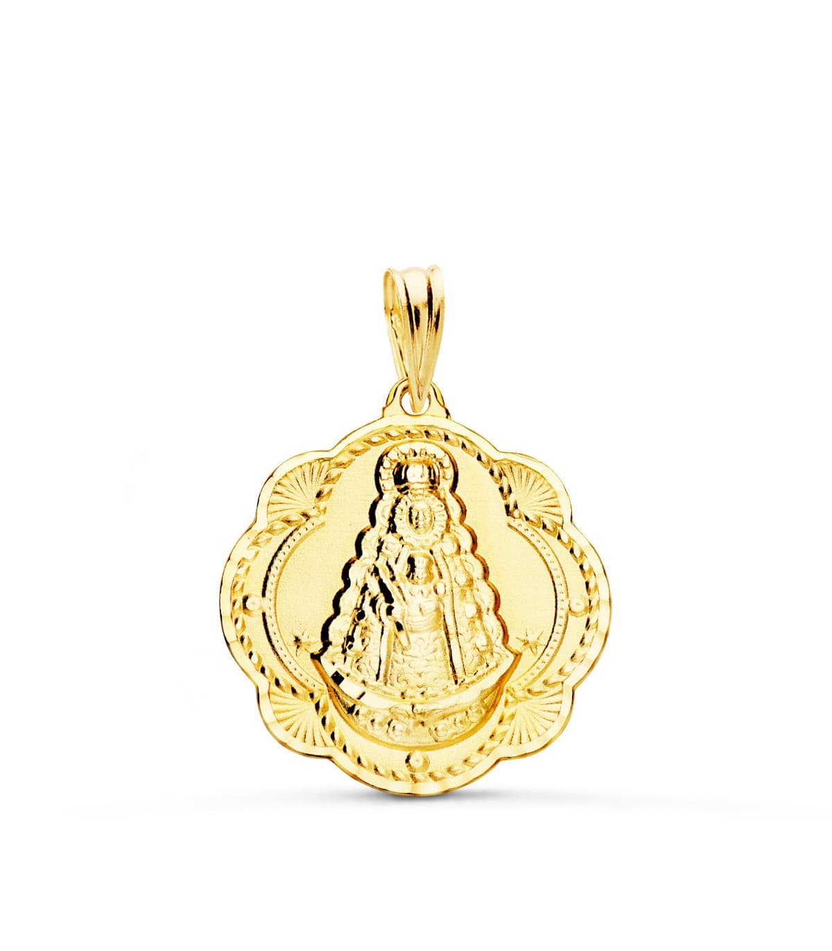 Medalla Virgen Rocío Oro 18K 22mm Pandereta