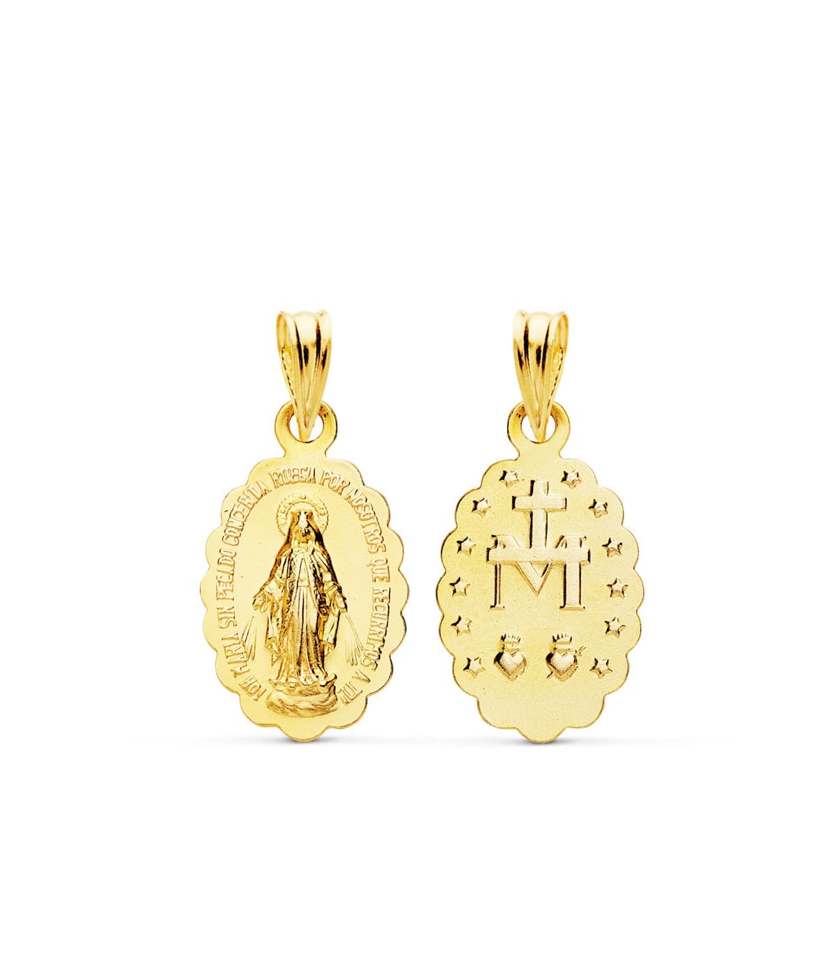 Pendentif Vierge Marie Miraculeuse Or jaune 18 carats Médaille religieuse Taille 15 mm 
