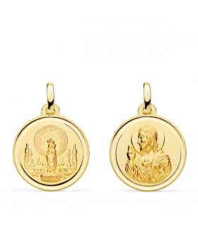 Escapulario V. del Pilar y C. Jesús Oro 18k 18 mm