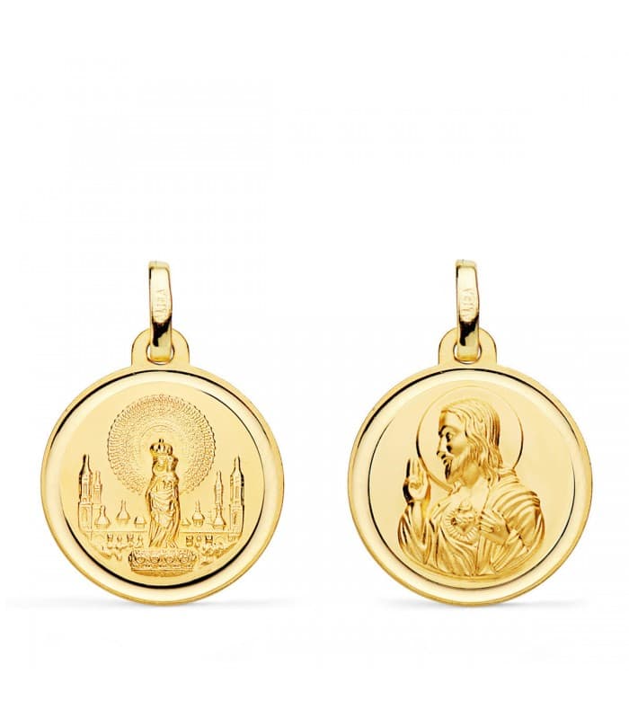 Escapulario V. del Pilar y C. Jesús Oro 18k 18 mm