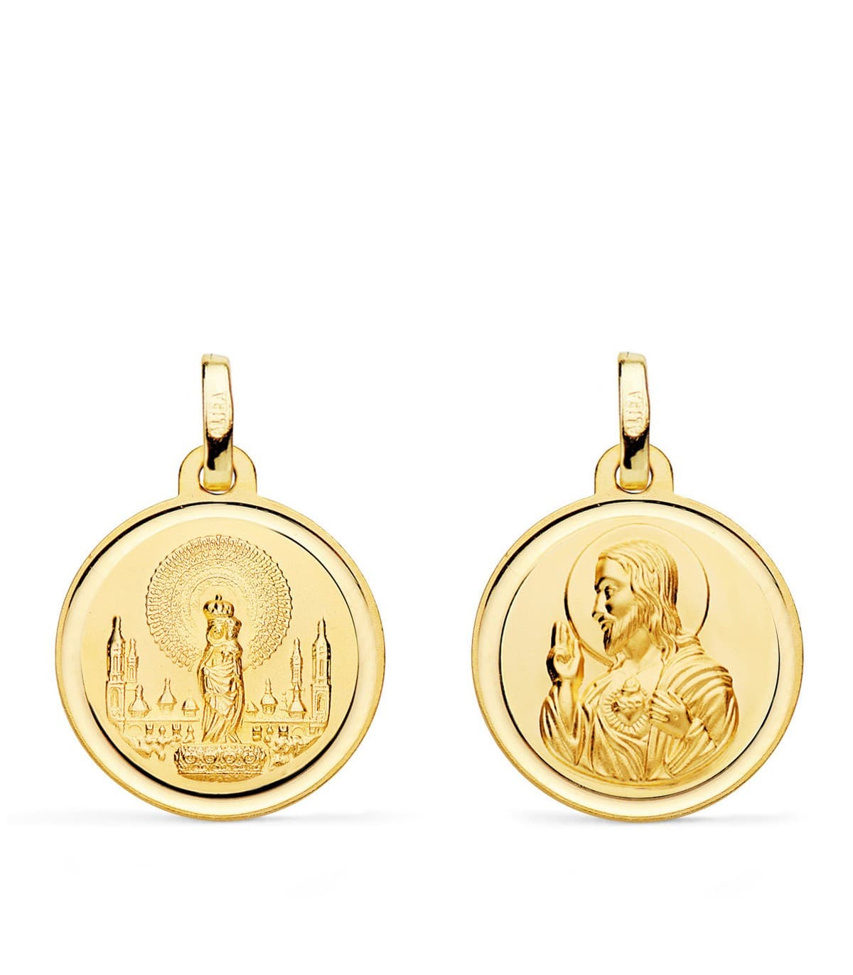 Escapulario V. del Pilar y C. Jesús Oro 18k 18 mm