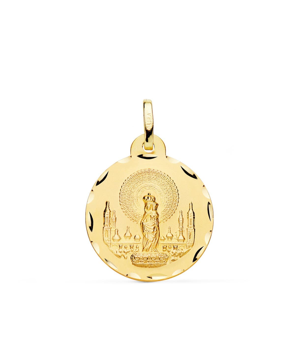 Medalla Virgen del Pilar 18 Ktes 18mm Tallada