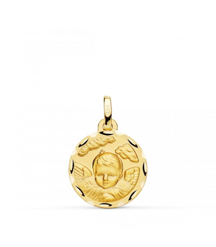 Medalla Ángel Nube Oro 18K 16mm Tallada