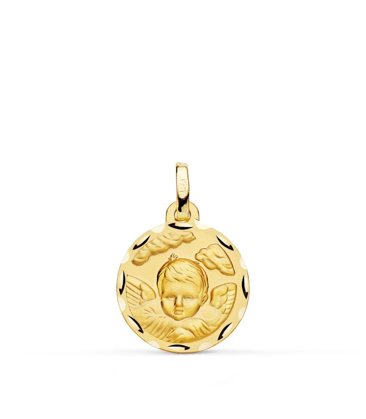 Medalla Ángel Nube Oro 18K 16mm Tallada