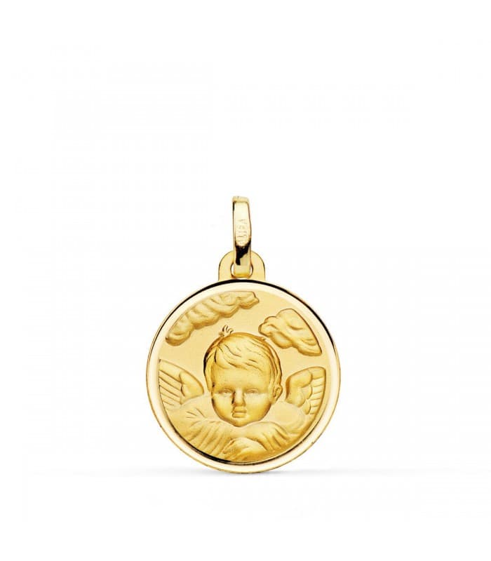 Medalla Ángel Nube Oro 18K 18mm Bisel