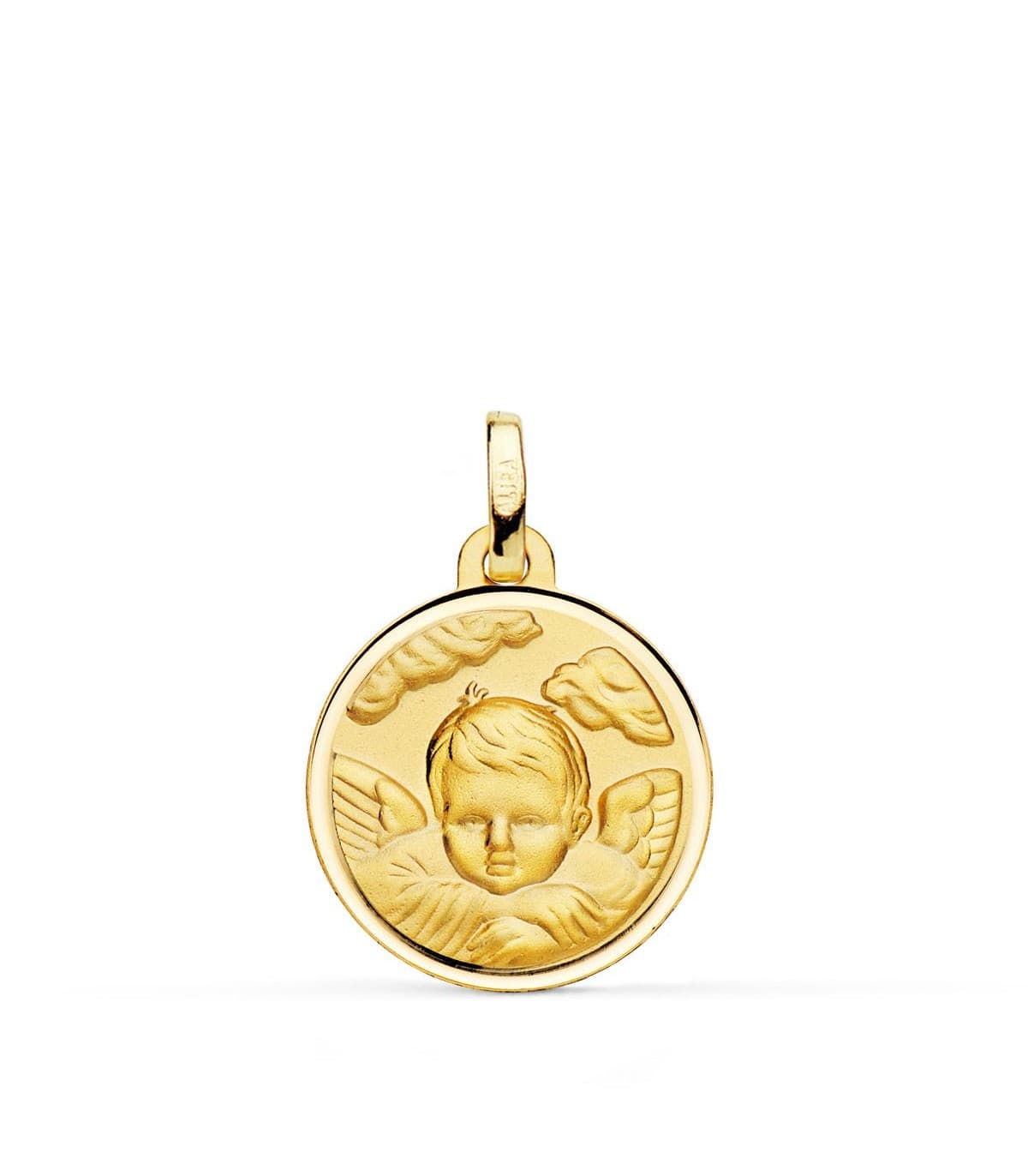 Médaille Ange sur les nuages Or 18K 18mm Biseauté