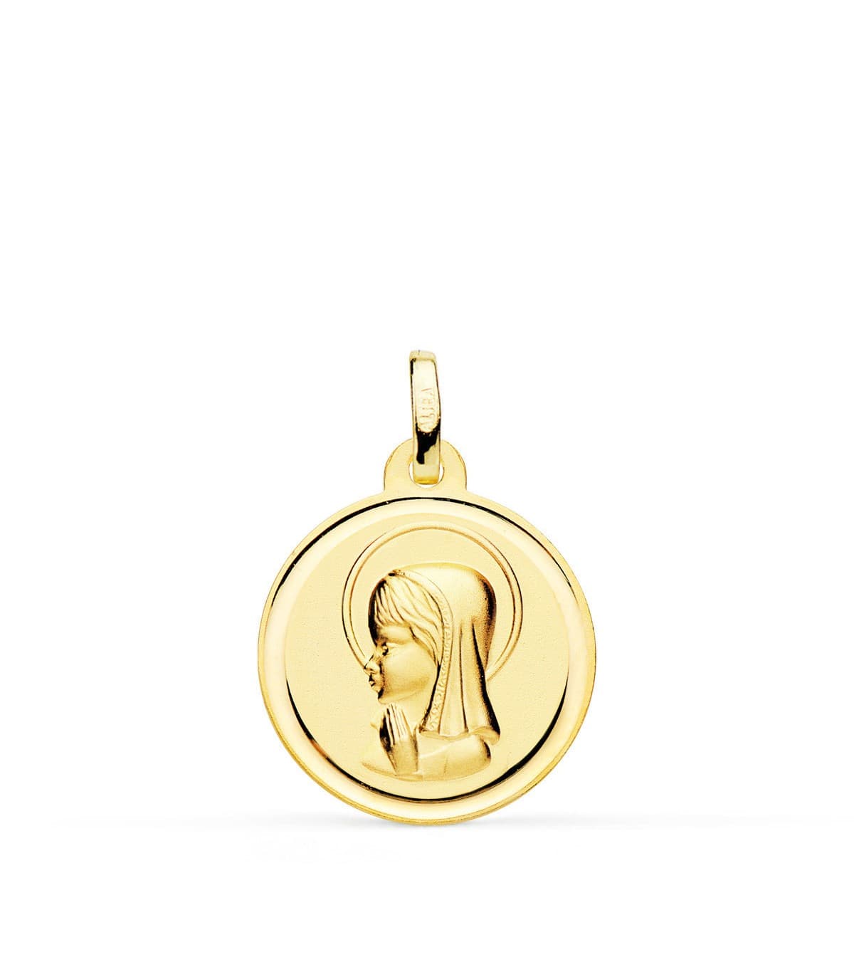 Medalla Virgen niña Oro 18K 18mm Bisel
