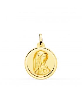 Medalla Oro 18K bisel Virgen Niña 18mm