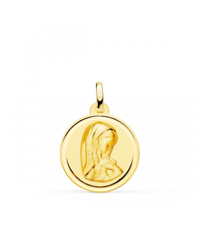Medalla Oro 18K bisel Virgen Niña 18mm