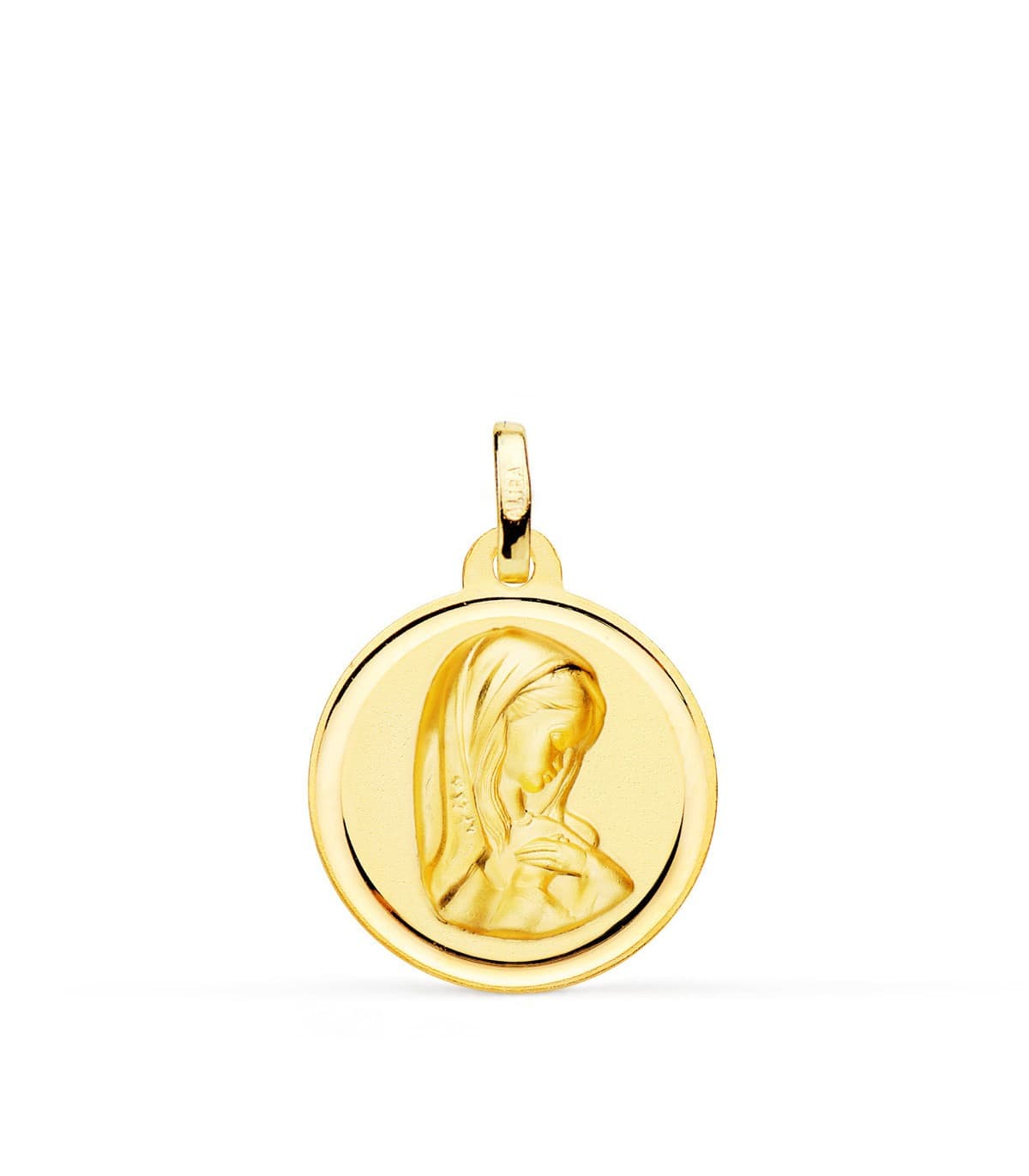 Medalla Oro 18K bisel Virgen Niña 18mm