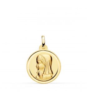 Medalla Virgen niña Oro 18K 18mm Bisel Oración