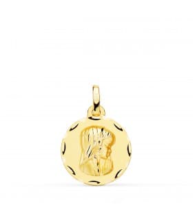 Medalla Virgen Niña Oro Amarillo 18 Ktes 16 MM Tallada
