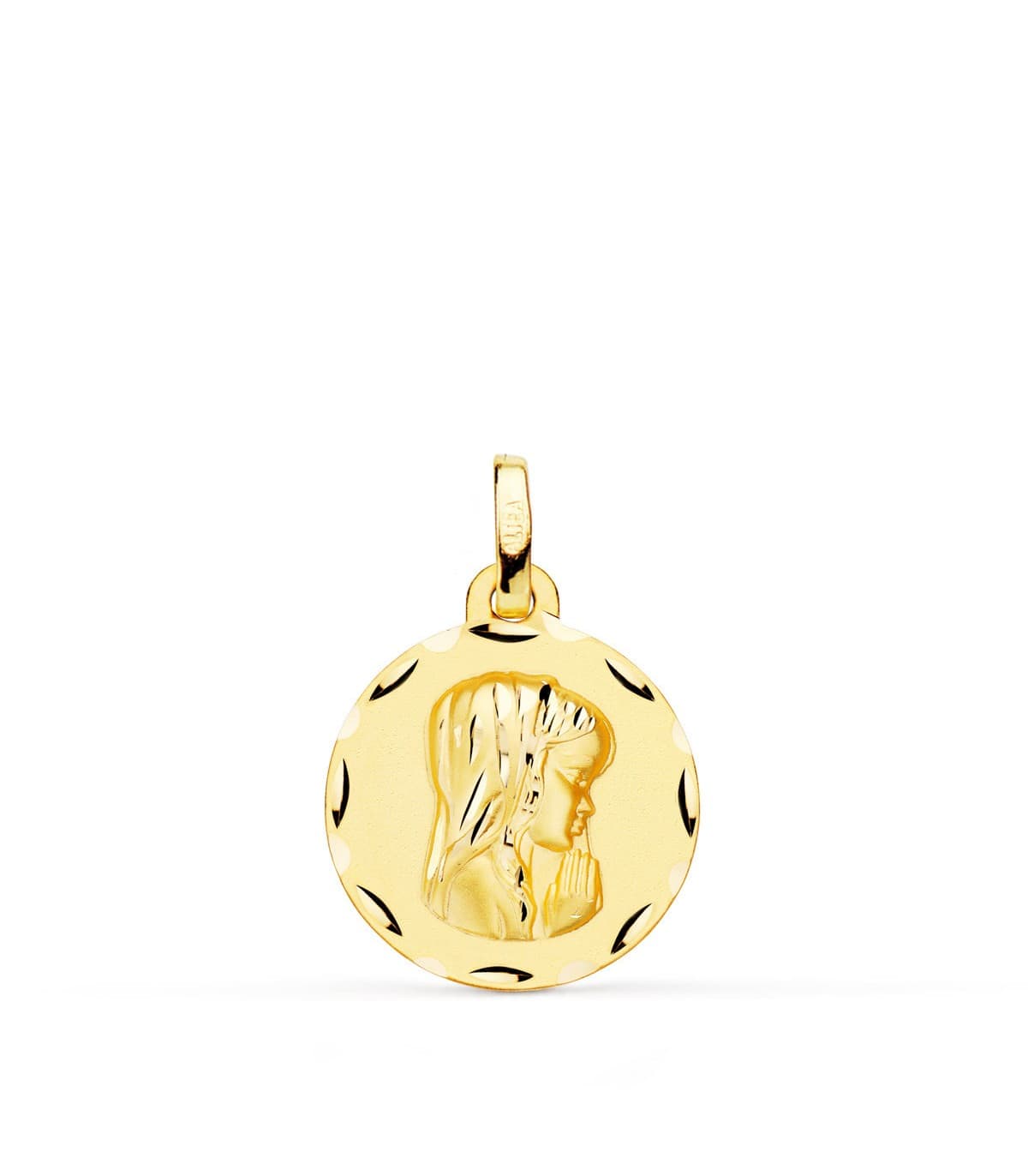 Medalla Virgen Niña Oro Amarillo 18 Ktes 16 MM Tallada