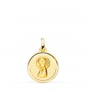 Ciondolo Madonnina con aureola 18 kt 16 mm, regalo di comunione e battesimo
