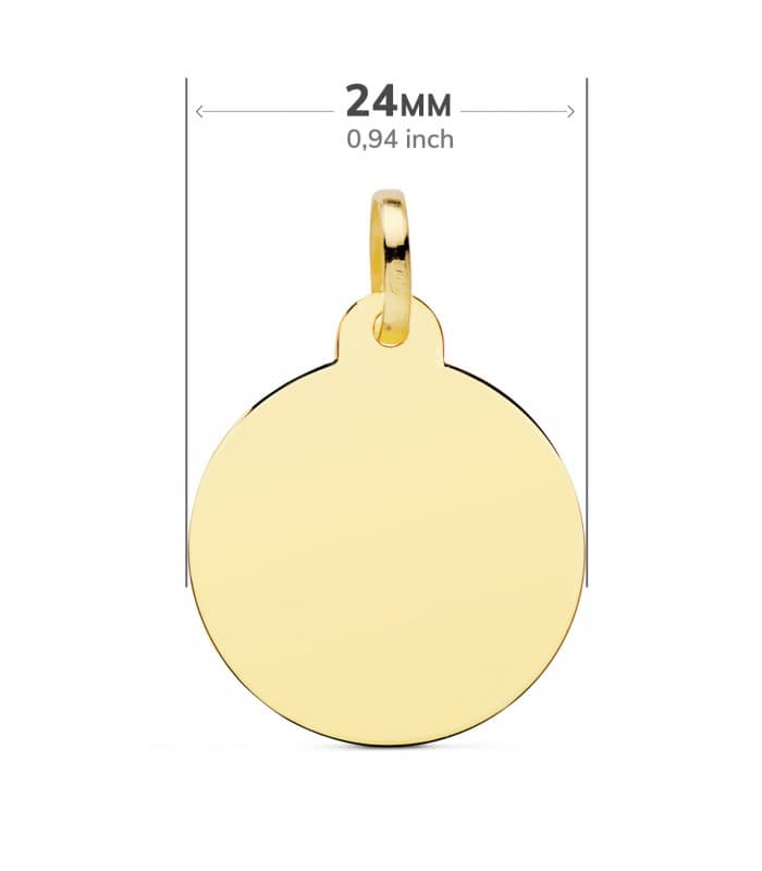 Medalla Redonda Ángel Oro Amarillo 18k 24 mm grabado joya personalizada joyeria online