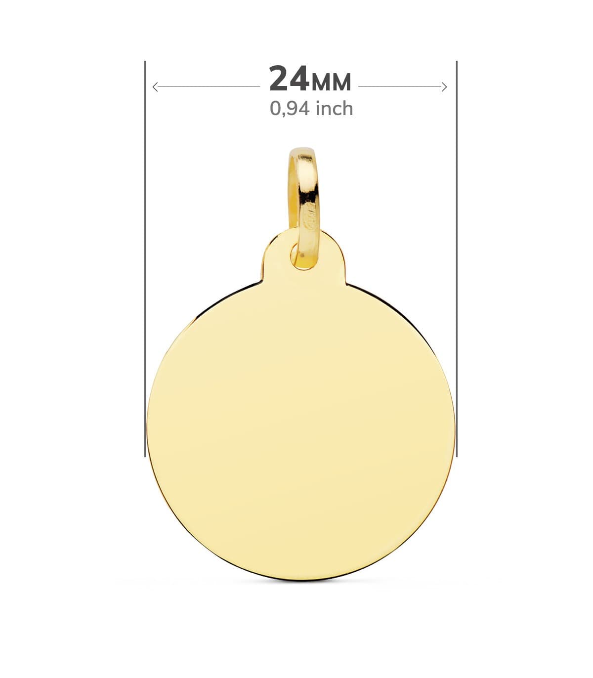 Medalla Redonda Ángel Oro Amarillo 18k 24 mm grabado joya personalizada joyeria online