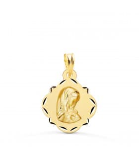Medalla Virgen Niña Tallada Oro Amarillo 18 K 19 MM