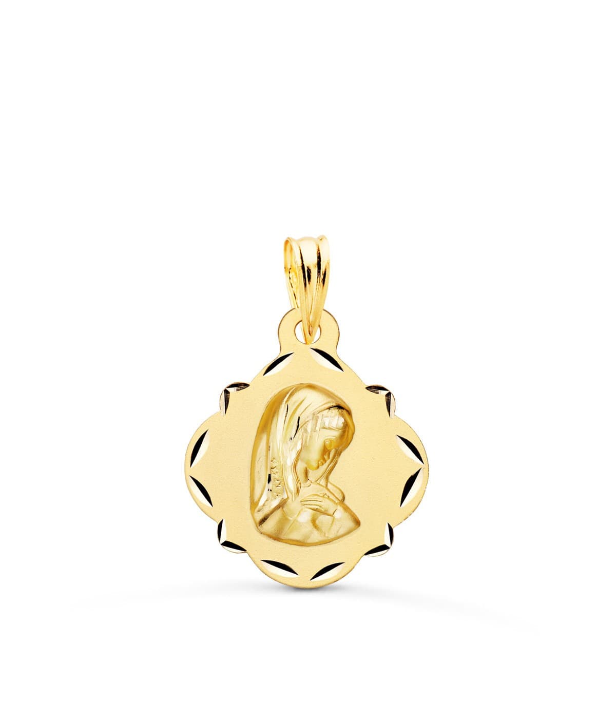 Medalla Virgen Niña Tallada Oro Amarillo 18 K 19 MM