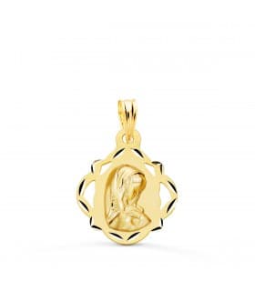 Medalla Virgen Niña Pandereta Oro 18k 16mm