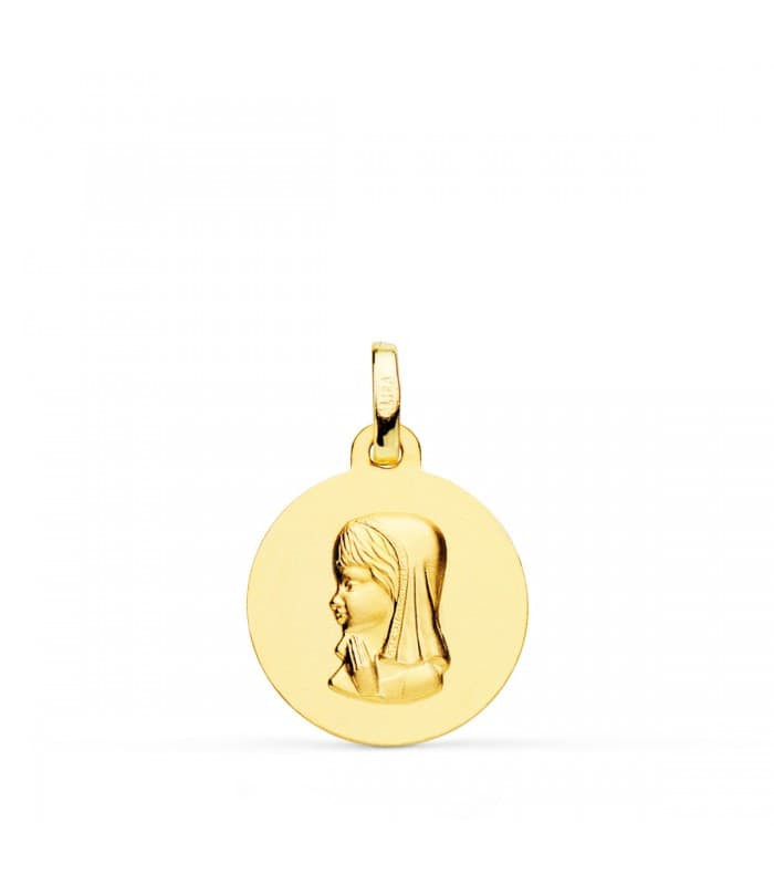 Médaille pour enfant avec Vierge Or 750 16mm Mat Prière