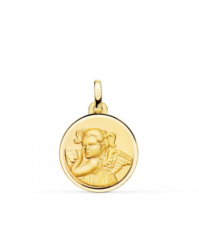 Medalla Niña Ángel Oro 18K 18mm Bisel