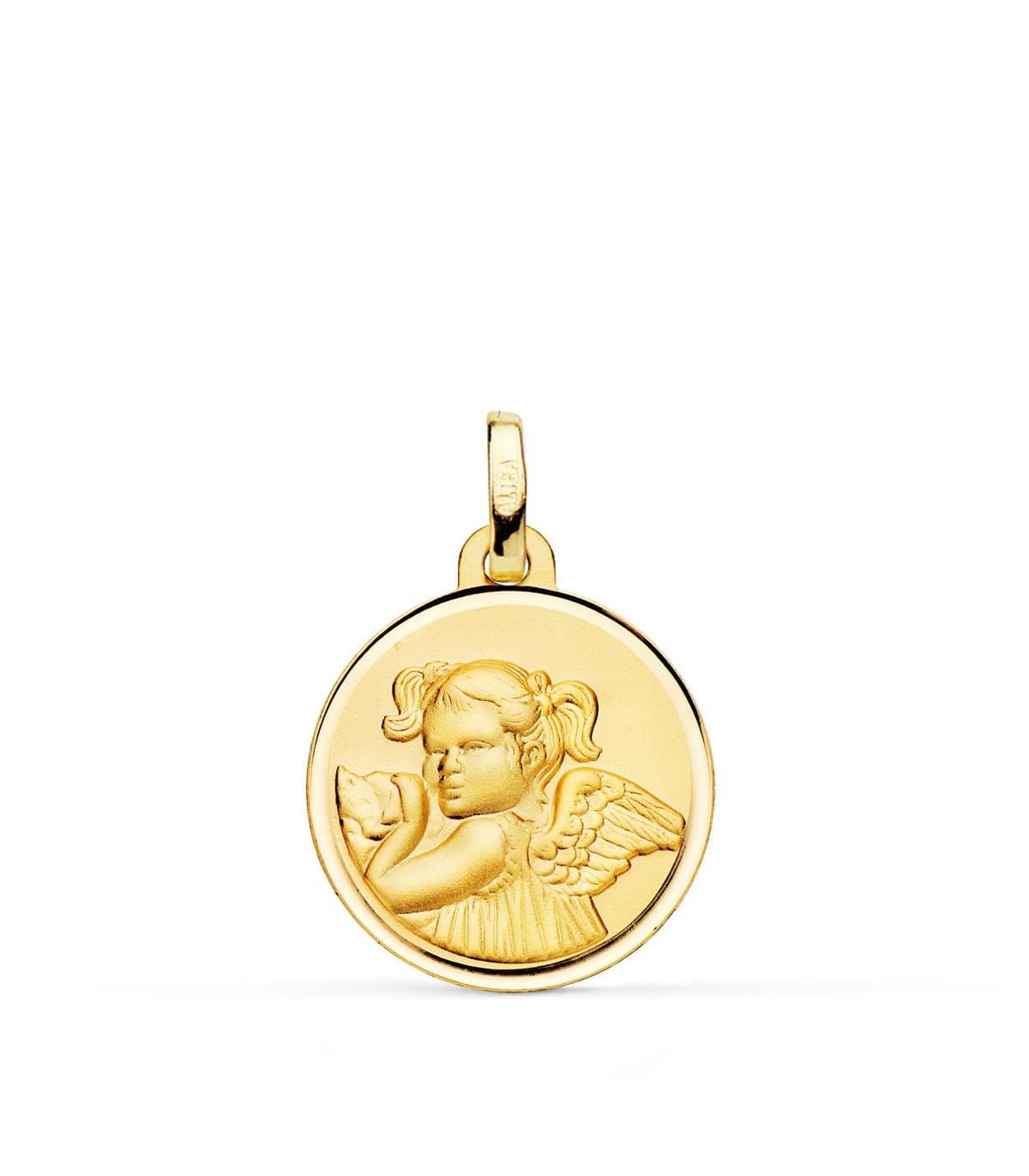Medalla Niña Ángel Oro 18K 18mm Bisel