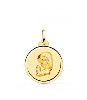 Medalla Virgen niña rezando 18K Bisel 20mm