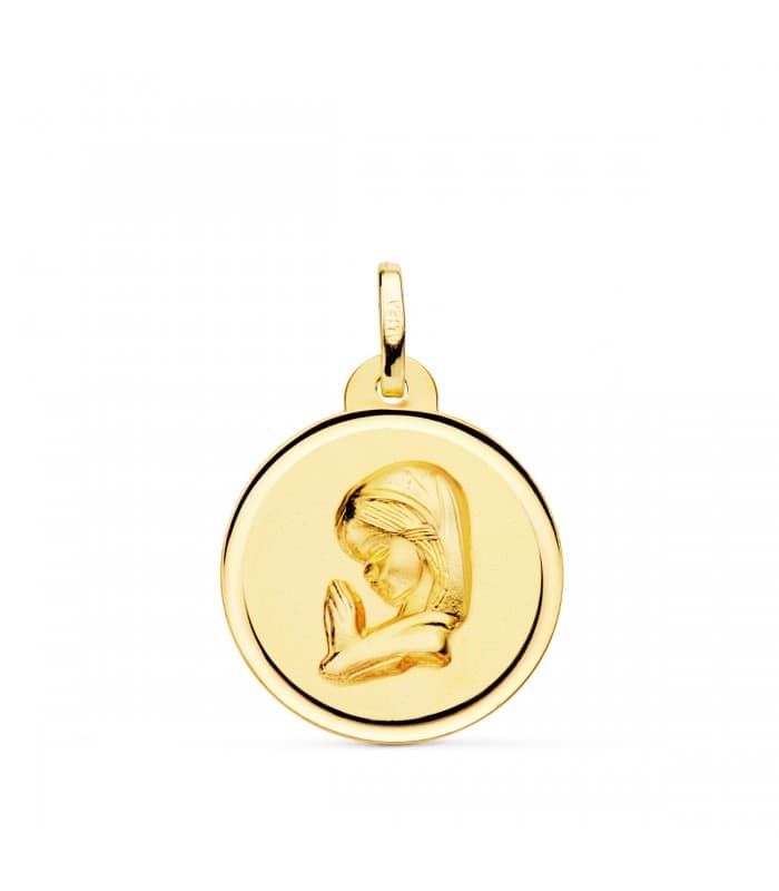 Medalla Virgen niña rezando 18K Bisel 20mm