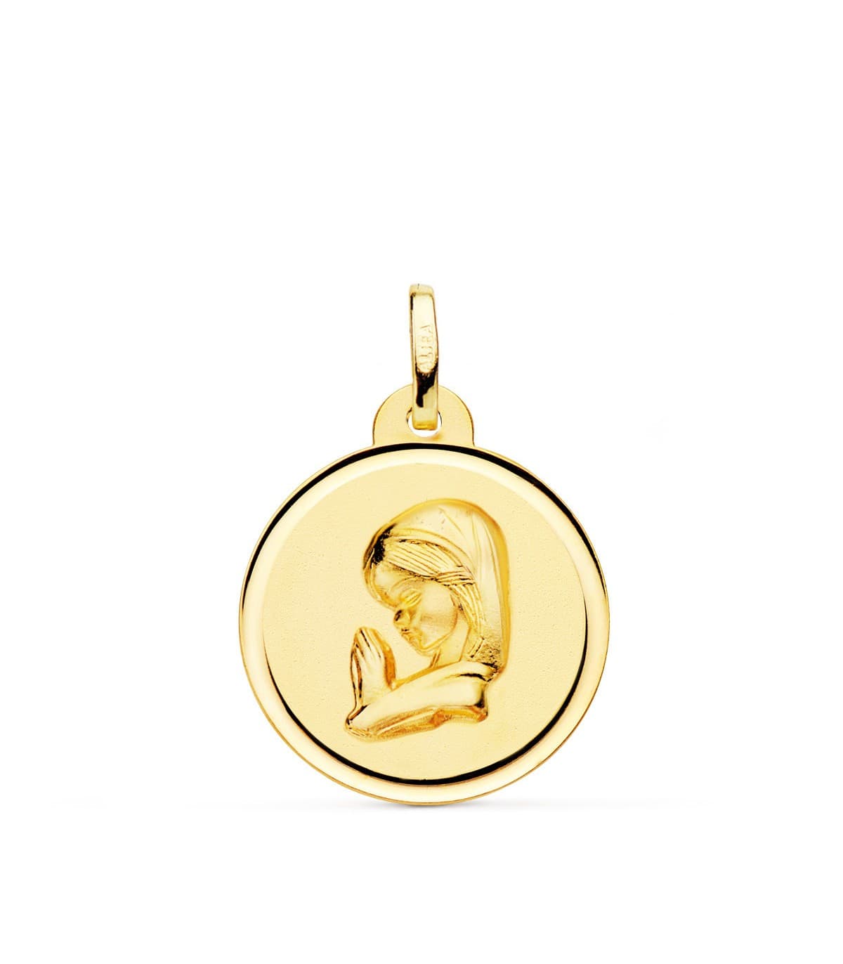 Medalla Virgen niña rezando 18K Bisel 20mm