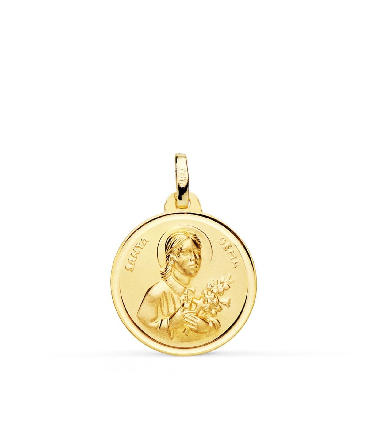 Médaille Sainte Gemma 18K 18mm Biseau, médailles baptême