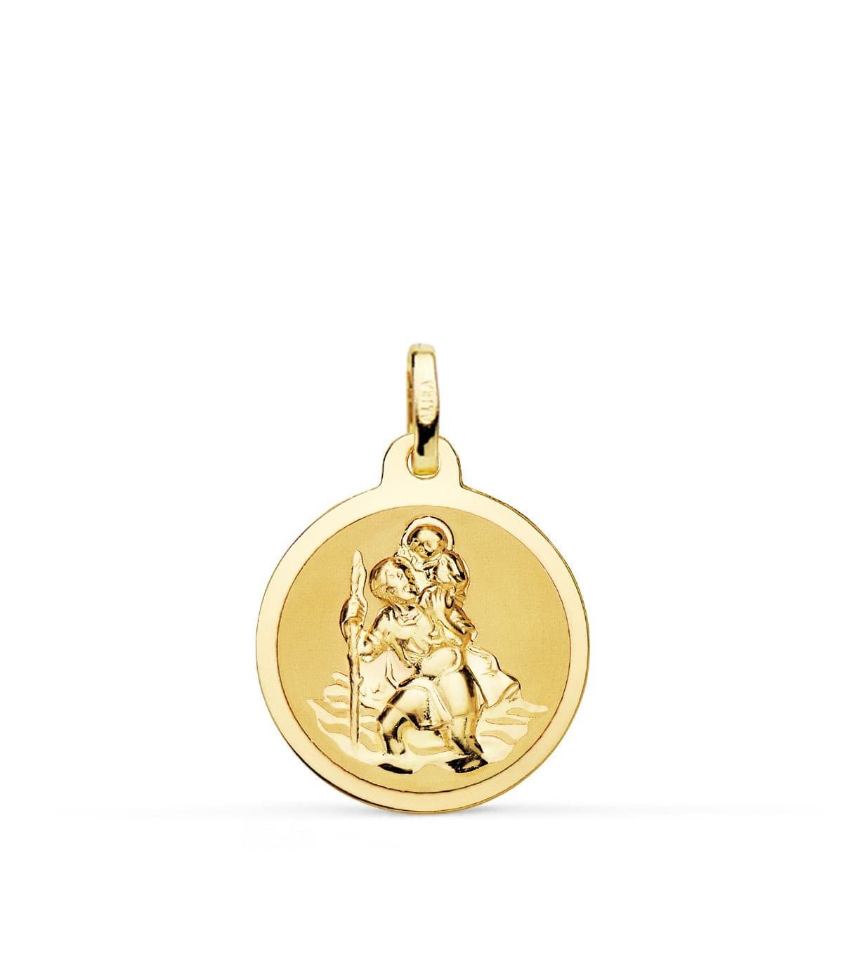 Medaglia San Cristoforo oro 18kt 18mm lucido, gioielli religiosi.