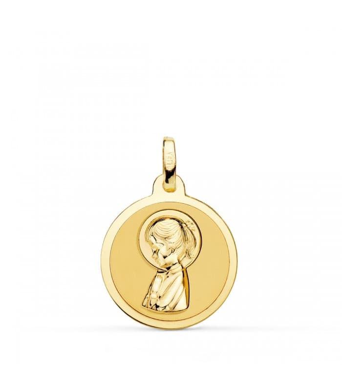 Medalla Virgen niña brillo 18 Ktes 18mm