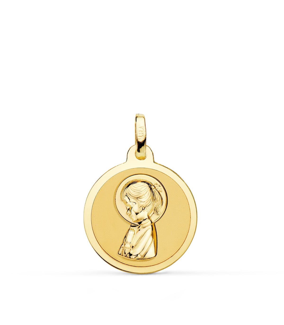 Medalla Virgen niña brillo 18 Ktes 18mm
