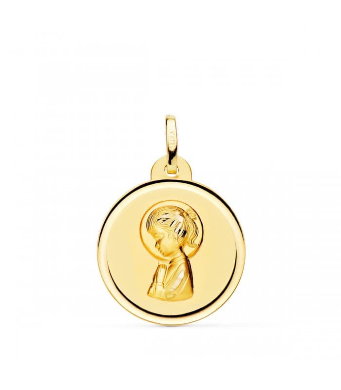 Medalla Virgen niña bisel 18 Ktes 20mm